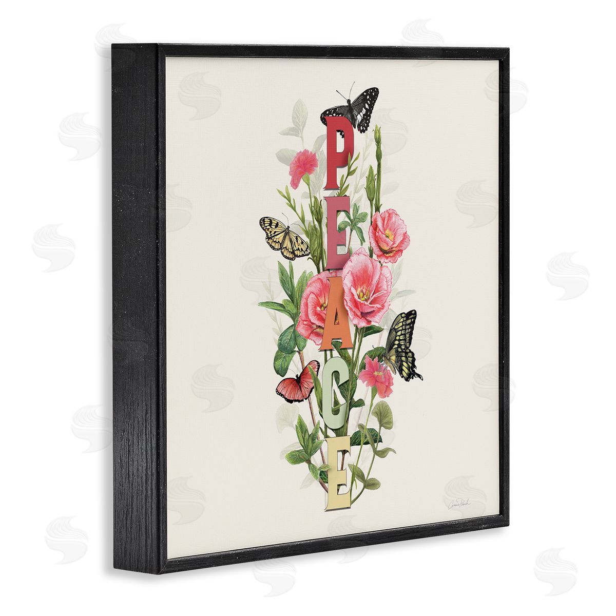 Peace with Butterflies Black Frame Print Wall Art, Home Decor by Connie Resch