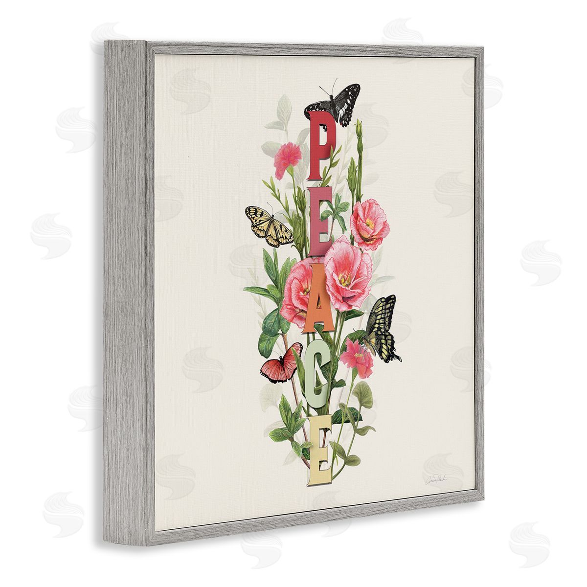 Peace with Butterflies Grey Frame Print Wall Art, Home Decor by Connie Resch