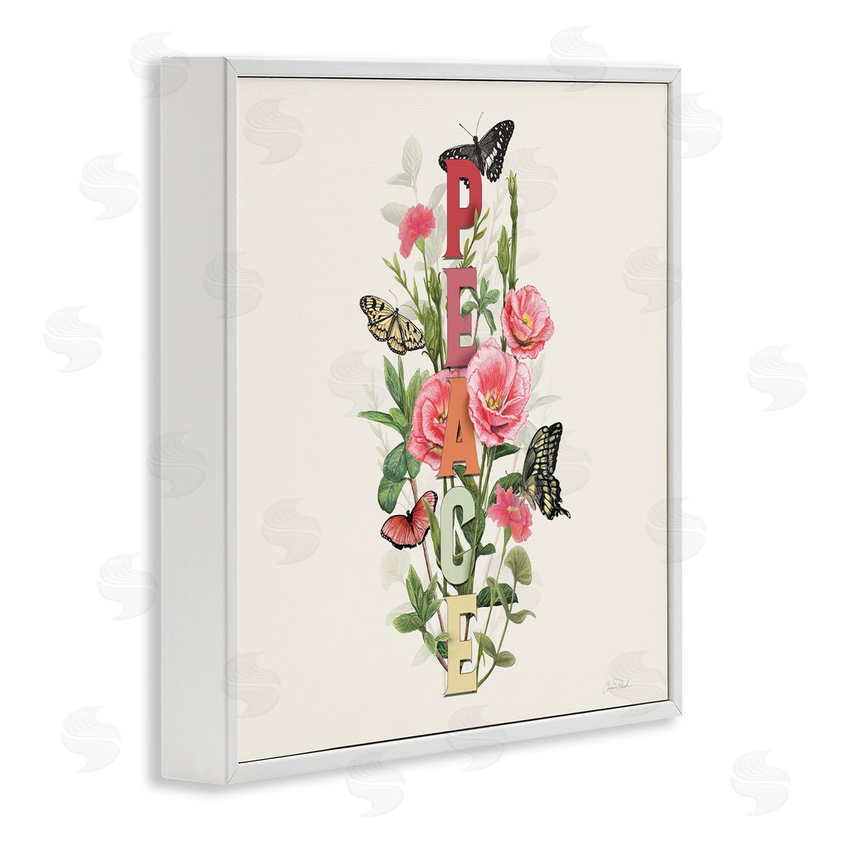 Peace with Butterflies White Frame Print Wall Art, Home Decor by Connie Resch