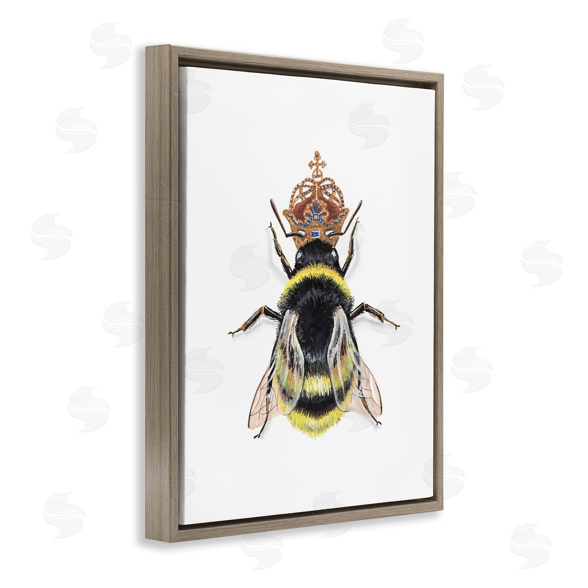 Queen Bee with Crown Brown Floating Frame Canvas Wall Art, Home Decor by Connie Resch