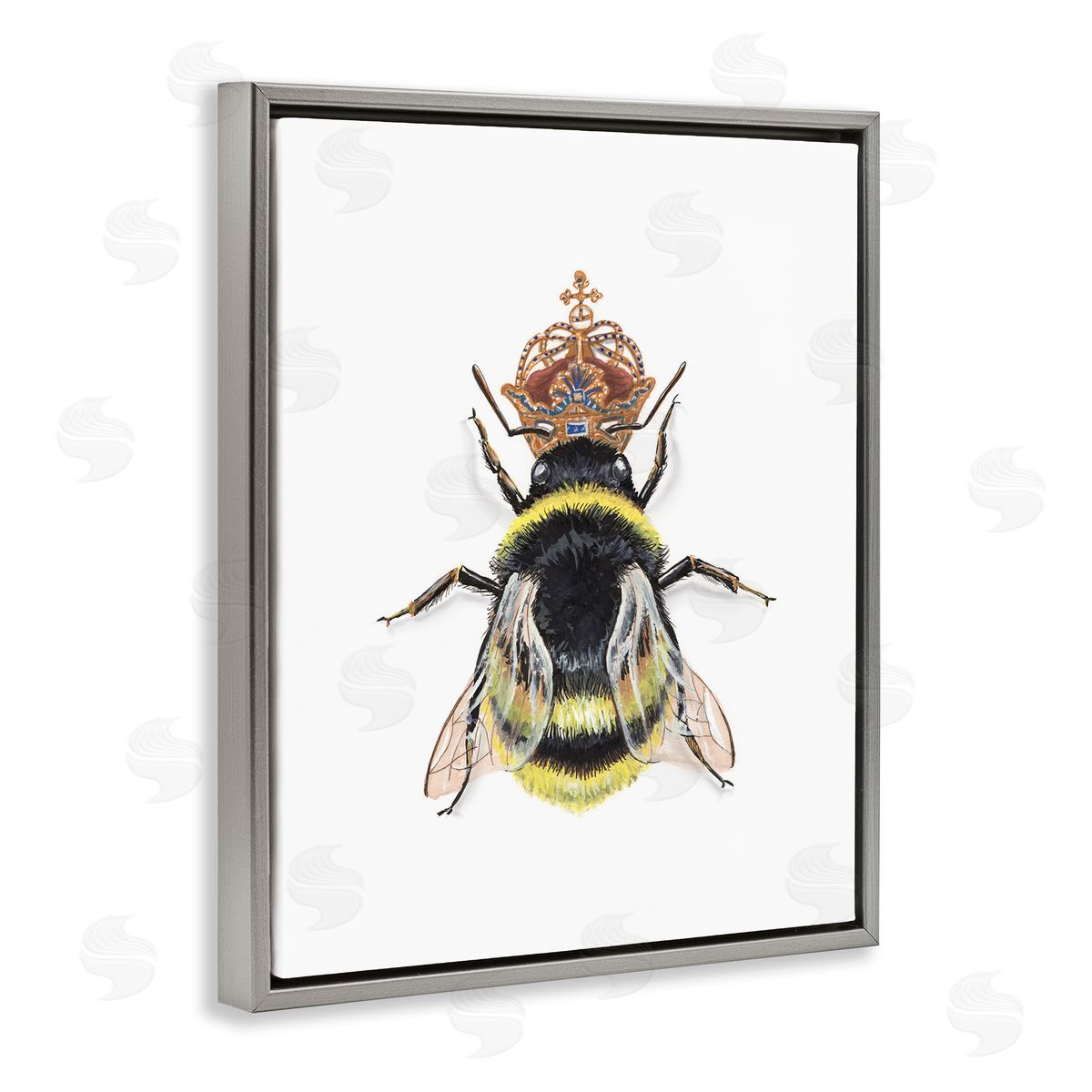 Queen Bee with Crown Grey Floating Frame Canvas Wall Art, Home Decor by Connie Resch