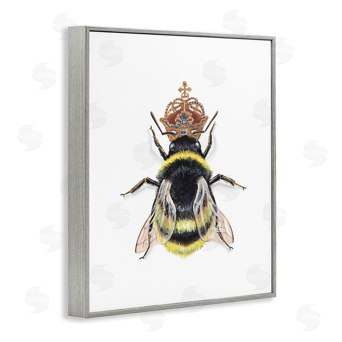 Queen Bee with Crown Grey Frame Print Wall Art, Home Decor by Connie Resch