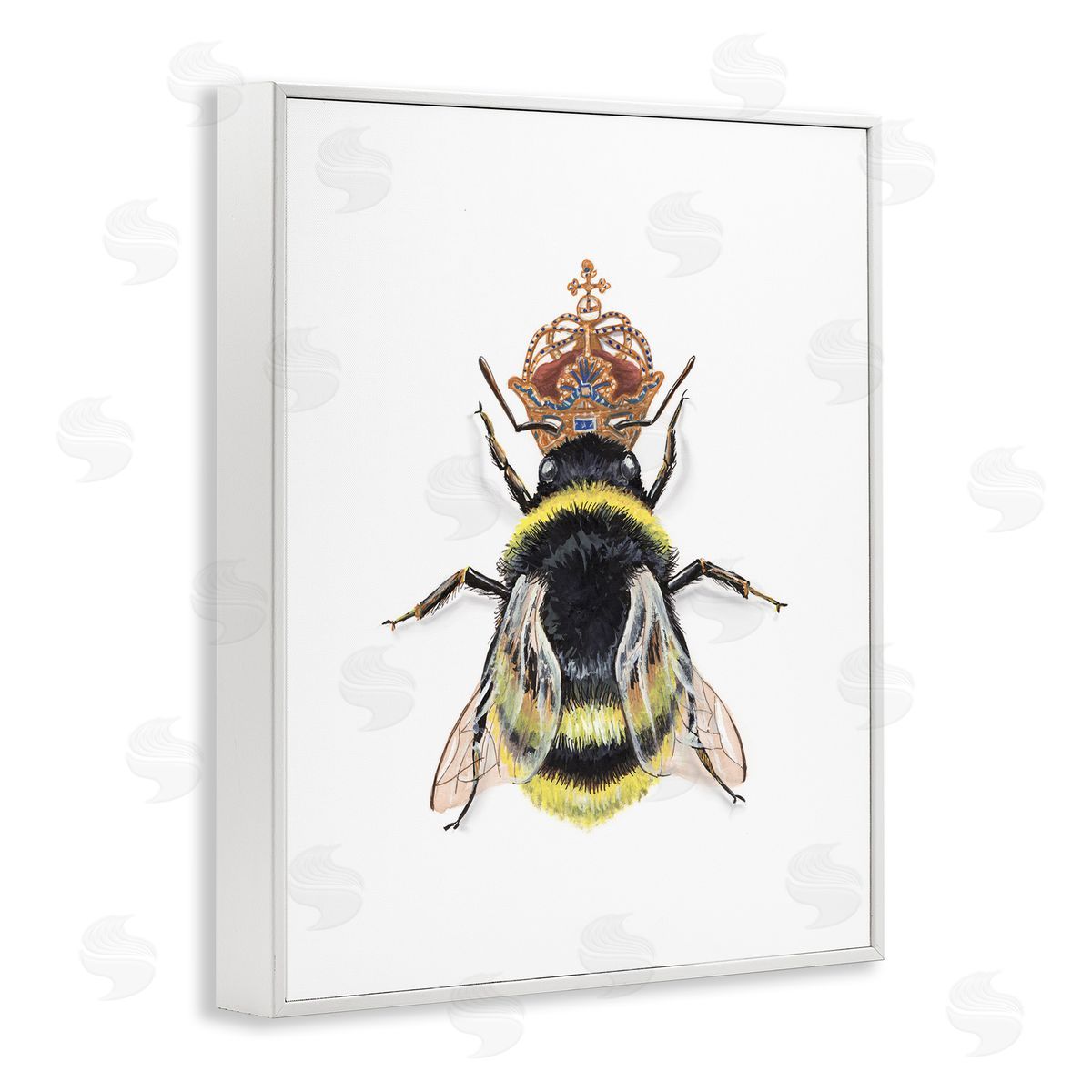 Queen Bee with Crown White Frame Print Wall Art, Home Decor by Connie Resch