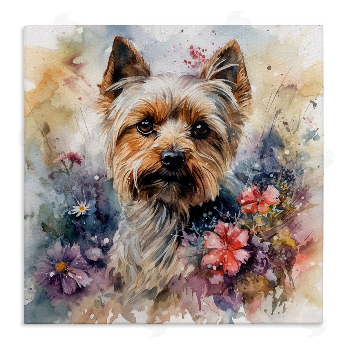 Floral Adorned Yorkie Canvas Wall Art, Home Decor by Ryley Gray