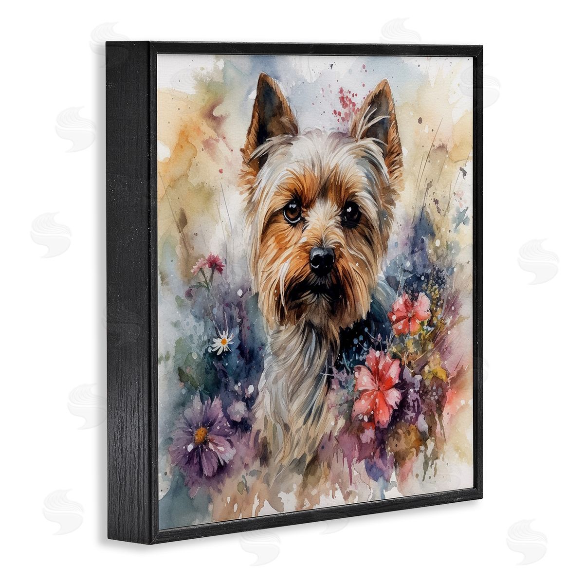 Floral Adorned Yorkie Black Frame Print Wall Art, Home Decor by Ryley Gray