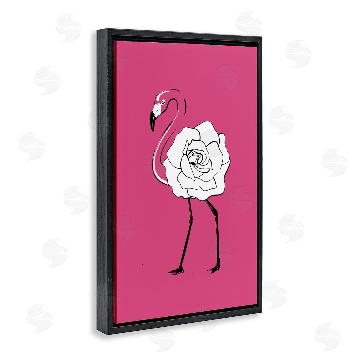 Rose Blossom Flamingo Black Floating Frame Canvas Wall Art, Home Decor by Martina Pavlova