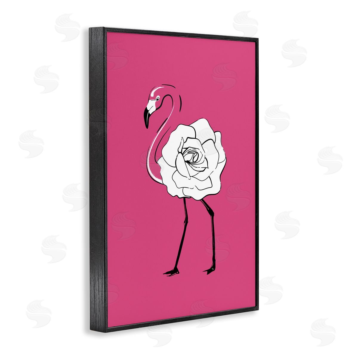 Rose Blossom Flamingo Black Frame Print Wall Art, Home Decor by Martina Pavlova