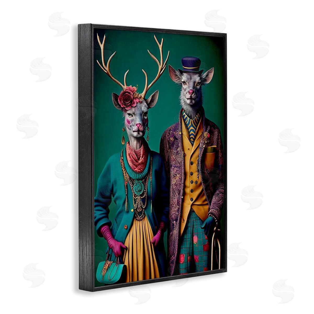 Deer in Historic Clothes Black Frame Print Wall Art, Home Decor by Sasha