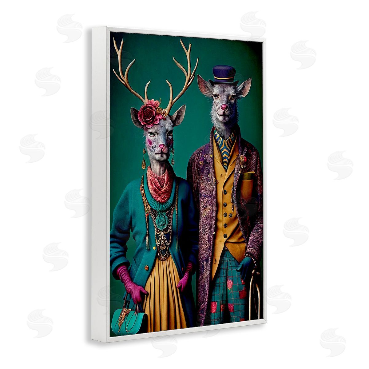 Deer in Historic Clothes White Frame Print Wall Art, Home Decor by Sasha