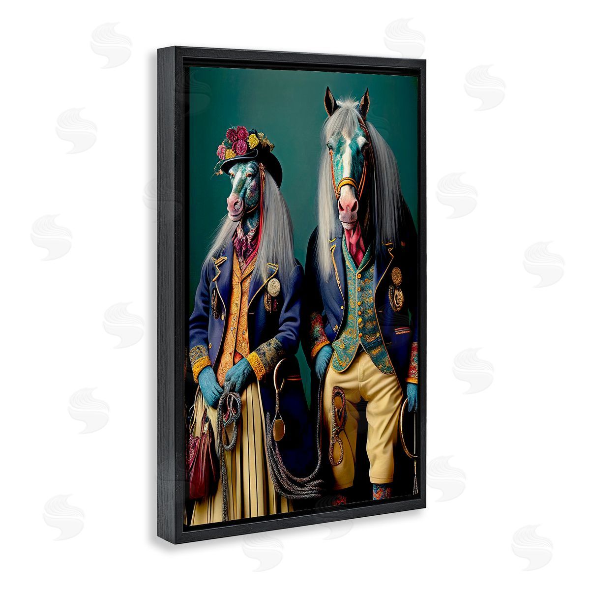 Old Fashioned Horses Black Floating Frame Canvas Wall Art, Home Decor by Sasha