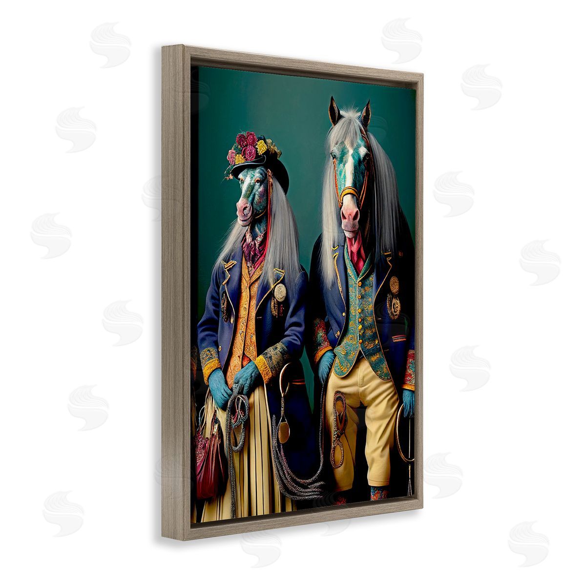 Old Fashioned Horses Brown Floating Frame Canvas Wall Art, Home Decor by Sasha