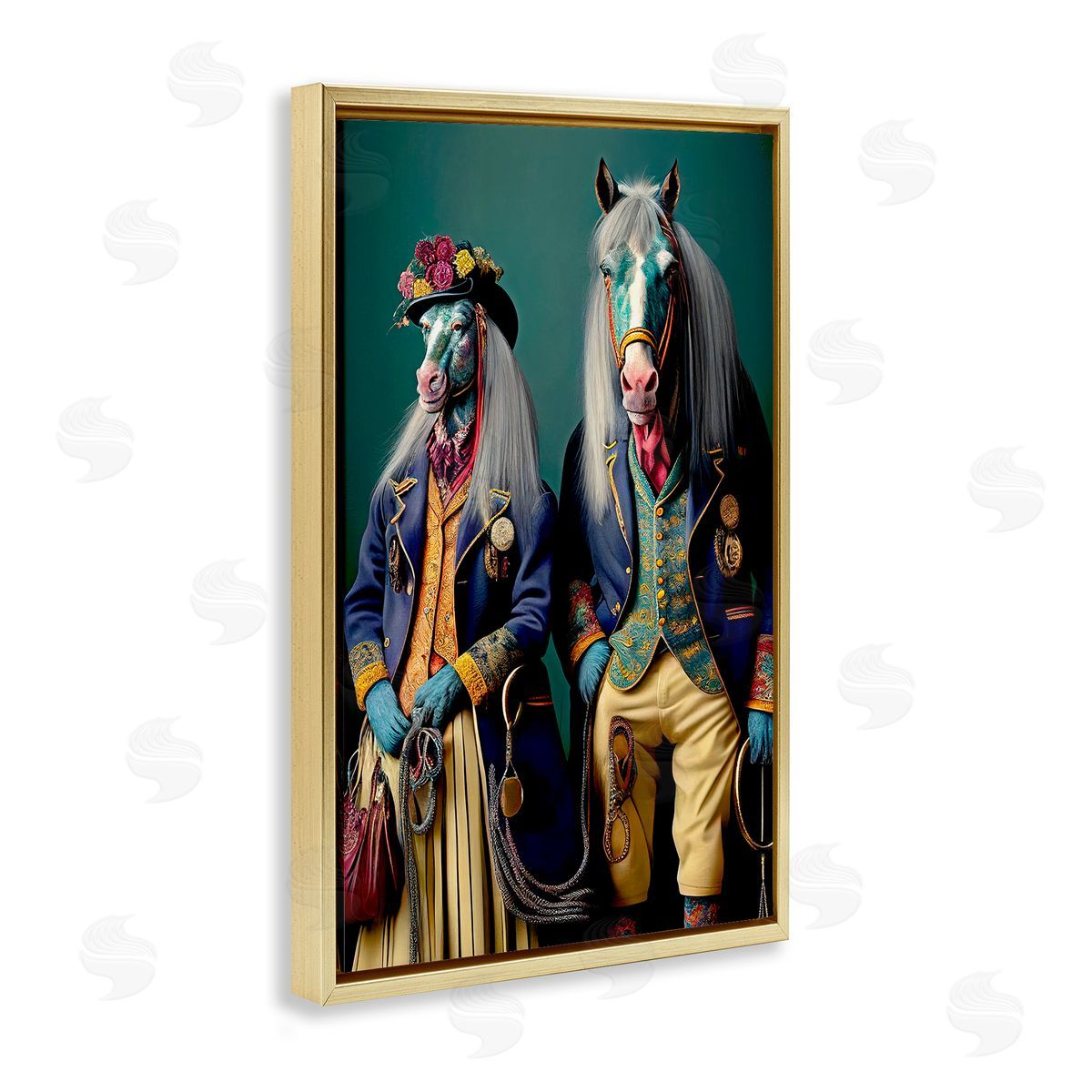 Old Fashioned Horses Gold Floating Frame Canvas Wall Art, Home Decor by Sasha
