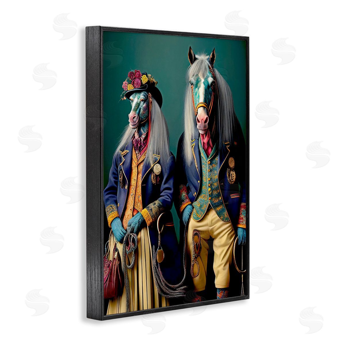 Old Fashioned Horses Black Frame Print Wall Art, Home Decor by Sasha