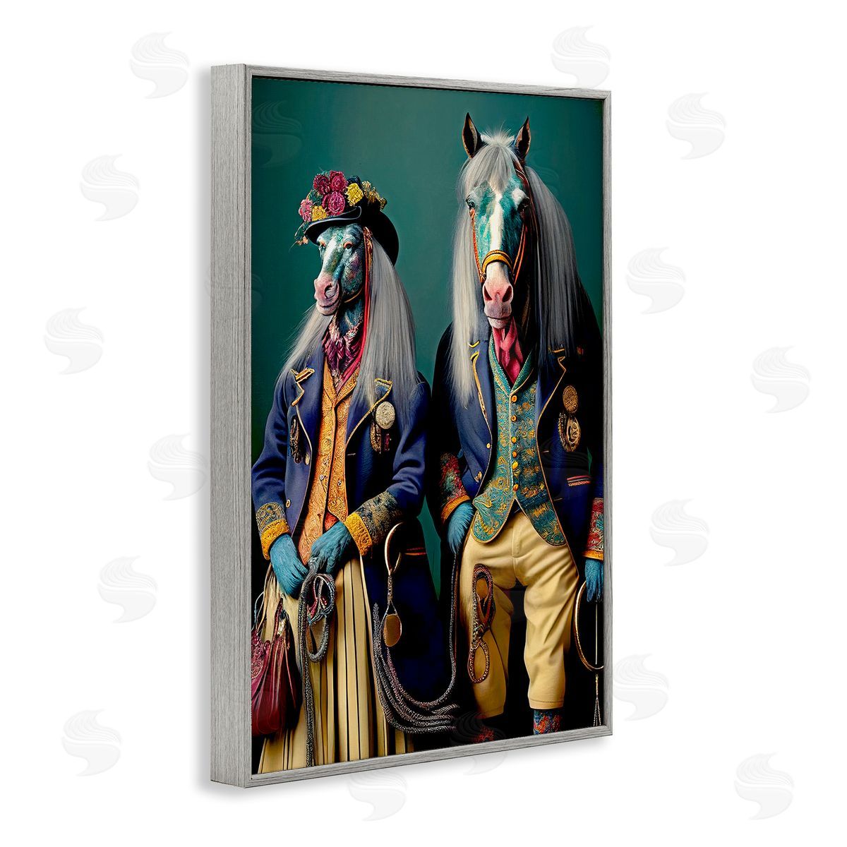 Old Fashioned Horses Grey Frame Print Wall Art, Home Decor by Sasha