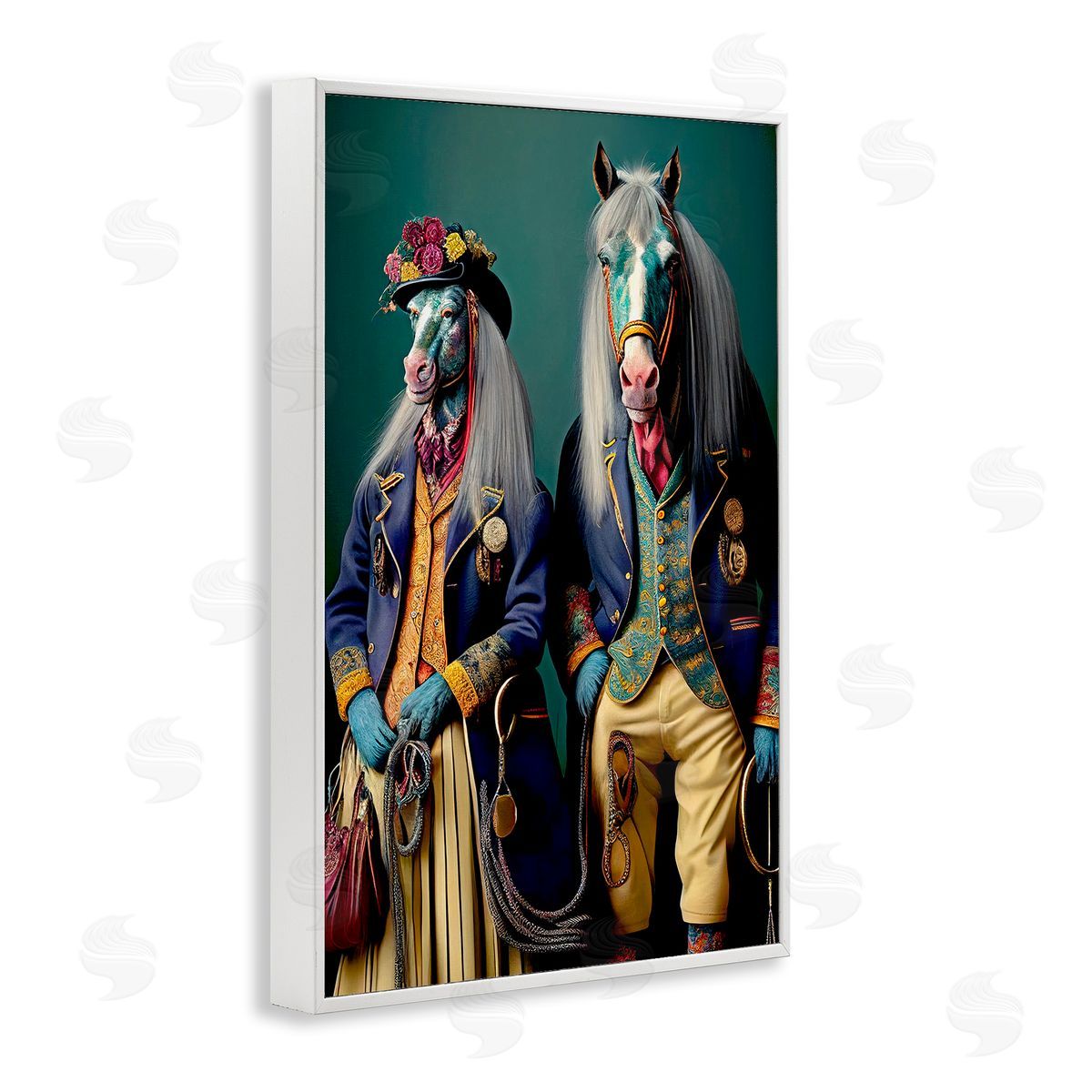 Old Fashioned Horses White Frame Print Wall Art, Home Decor by Sasha