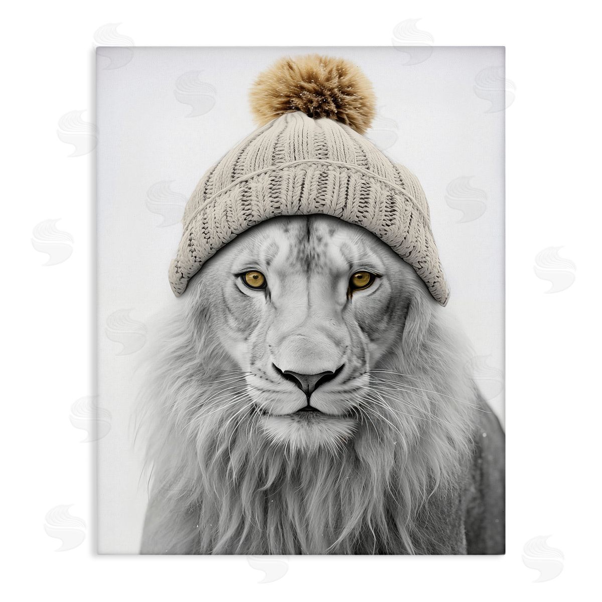 Lion in Winter Hat Canvas Wall Art, Home Decor by Sasha