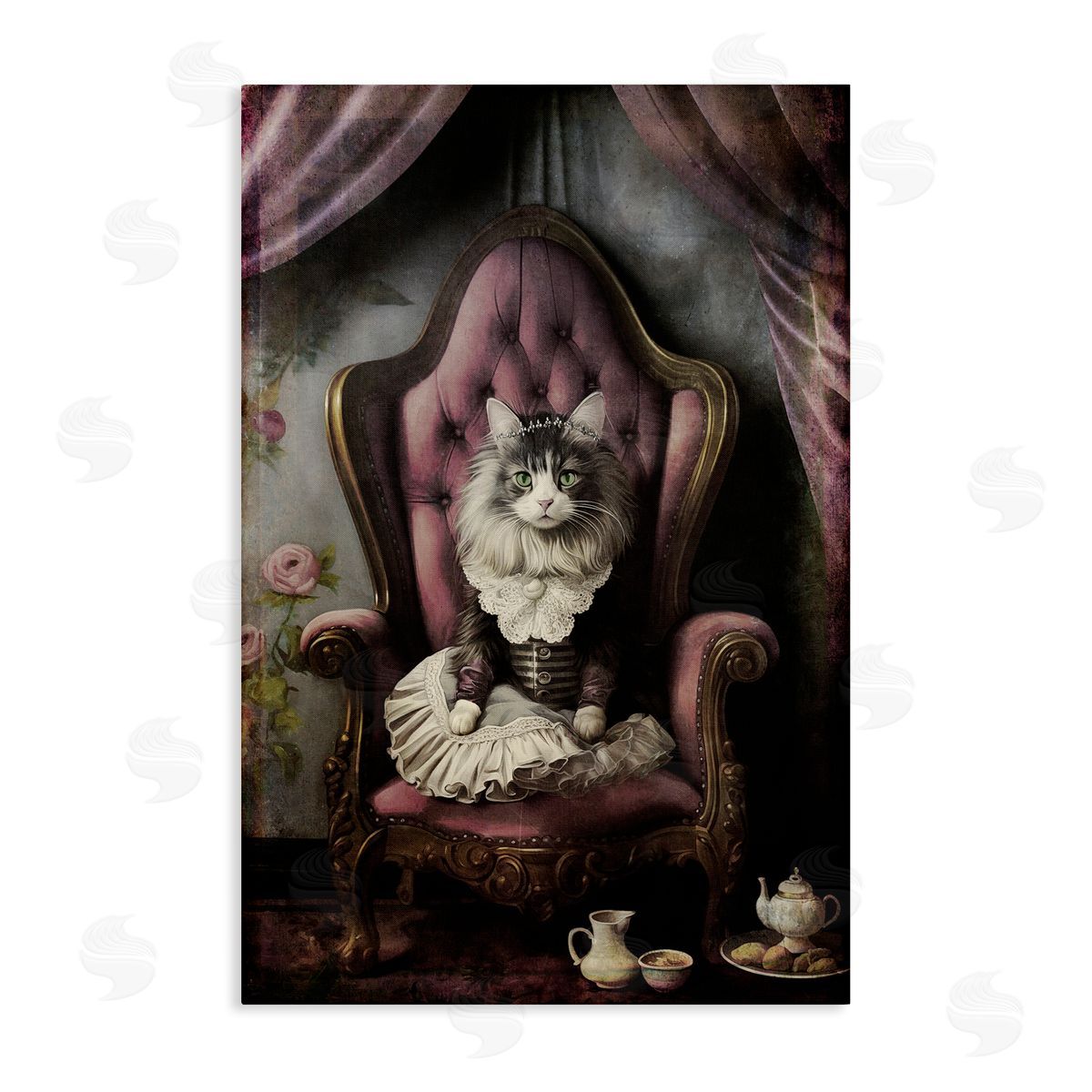 Royal Cat and Tea Canvas Wall Art, Home Decor by Sasha