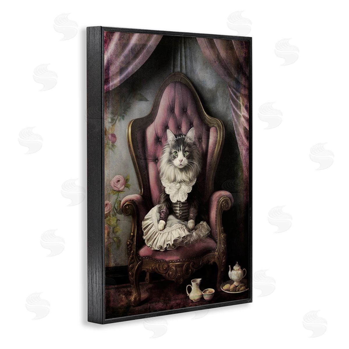 Royal Cat and Tea Black Frame Print Wall Art, Home Decor by Sasha