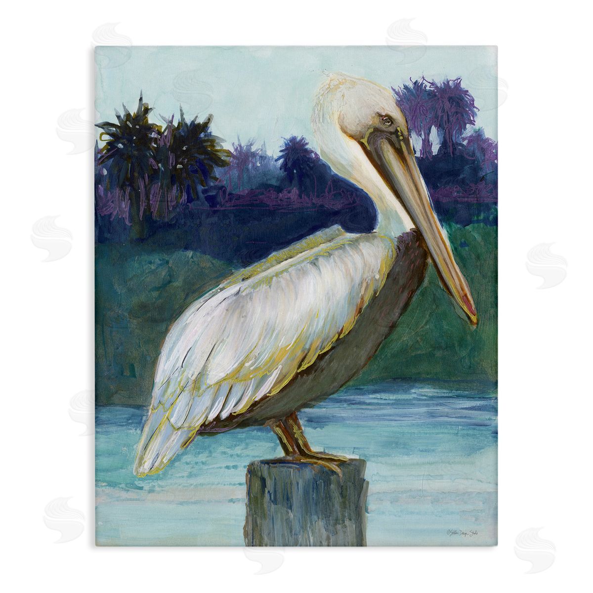 Tropical Pelican Perched Canvas Wall Art, Home Decor by Stellar Design Studio