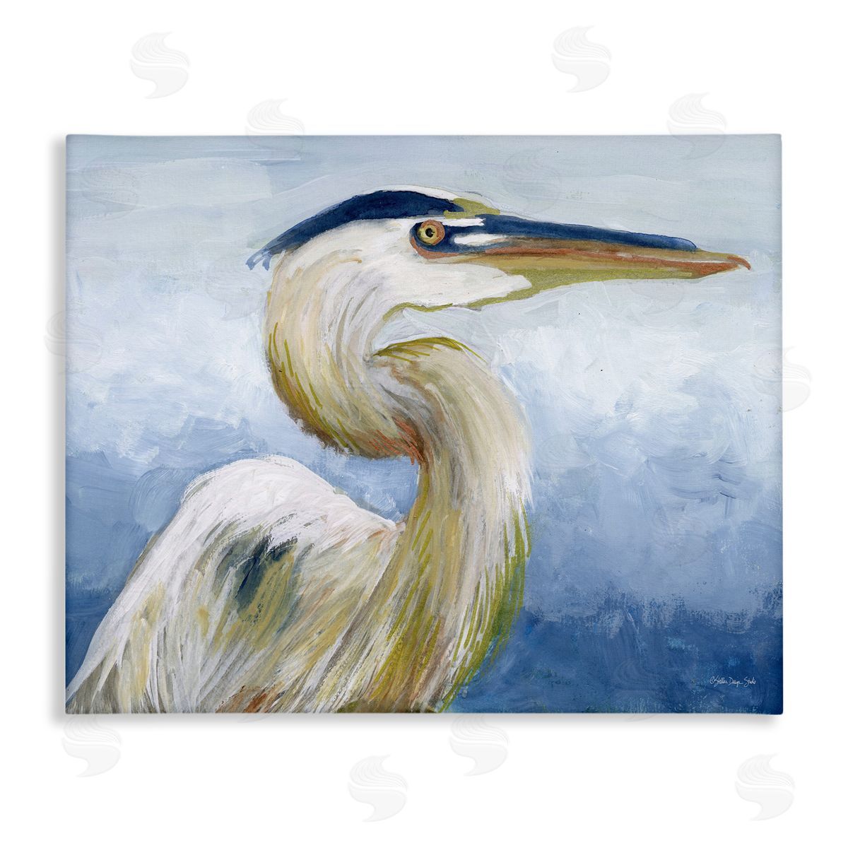 Heron and Blue Gradient Canvas Wall Art, Home Decor by Stellar Design Studio