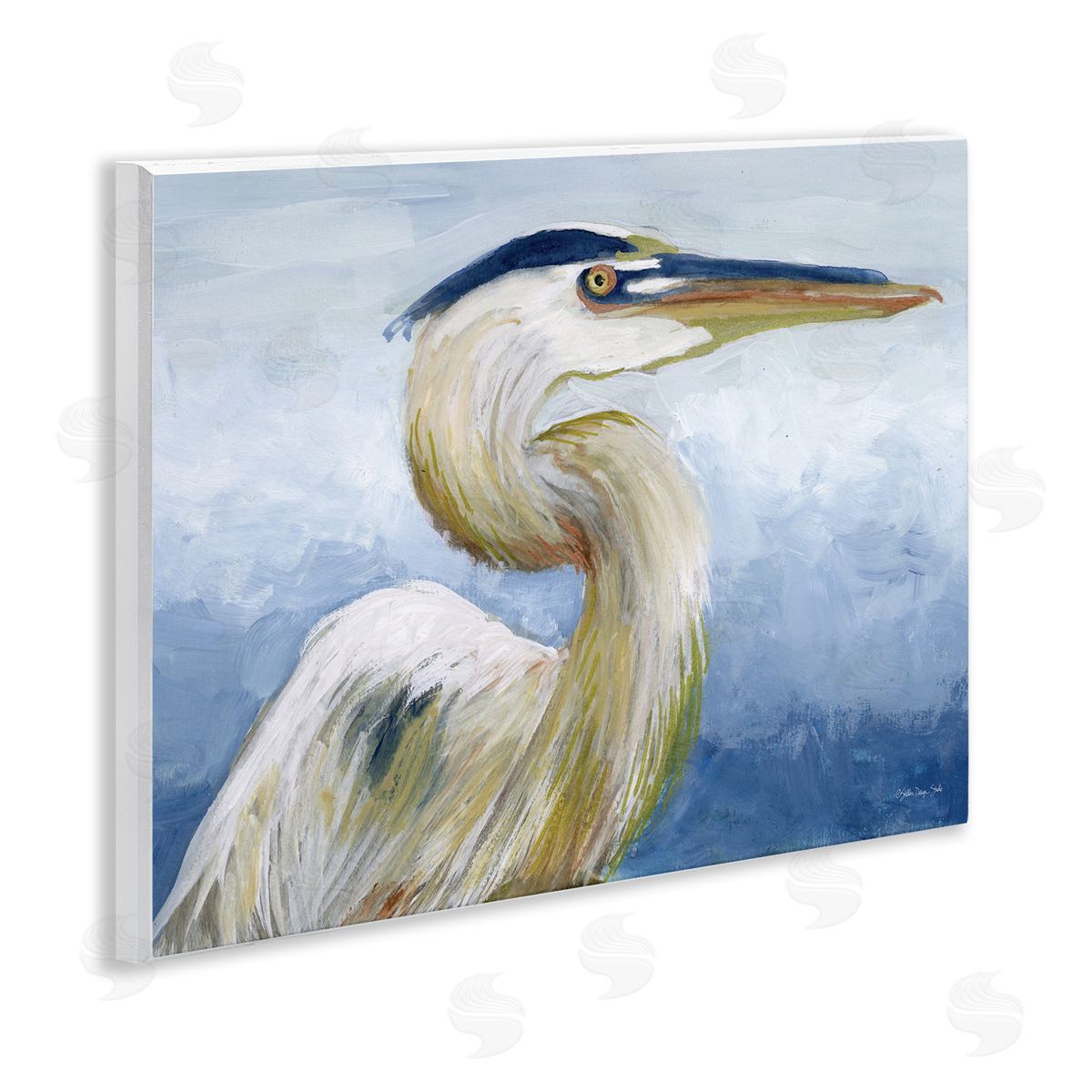 Heron and Blue Gradient Wood Plaque Wall Art, Home Decor by Stellar Design Studio