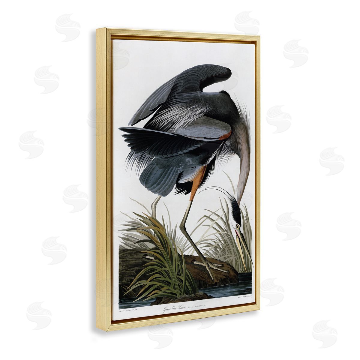 Classic Heron at Lake Gold Floating Frame Canvas Wall Art, Home Decor by Stellar Design Studio