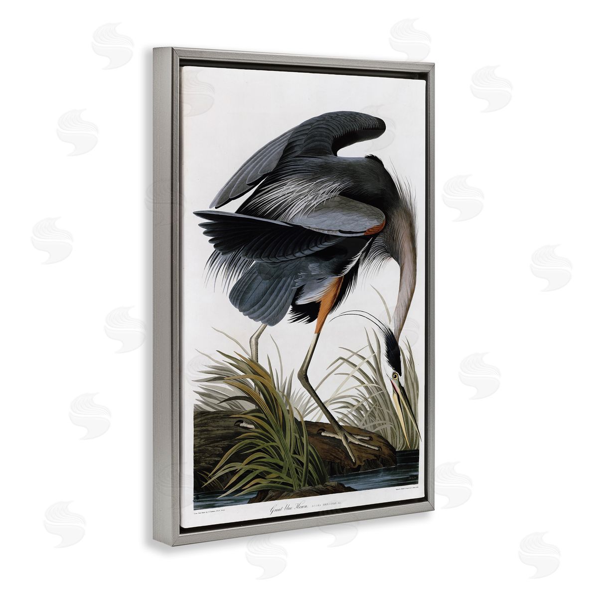 Classic Heron at Lake Grey Floating Frame Canvas Wall Art, Home Decor by Stellar Design Studio