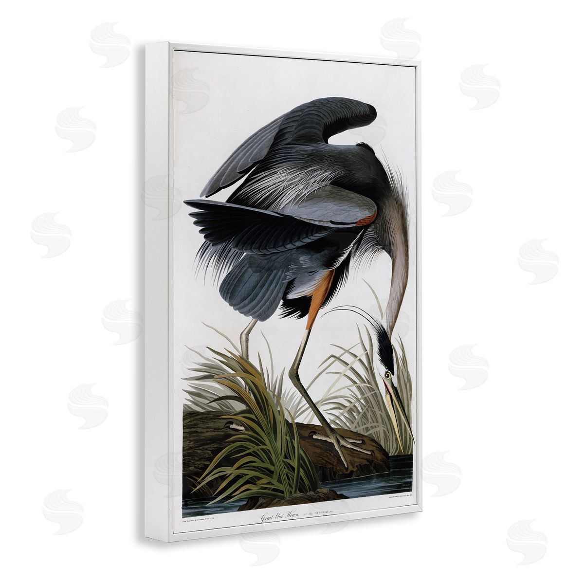 Classic Heron at Lake White Frame Print Wall Art, Home Decor by Stellar Design Studio