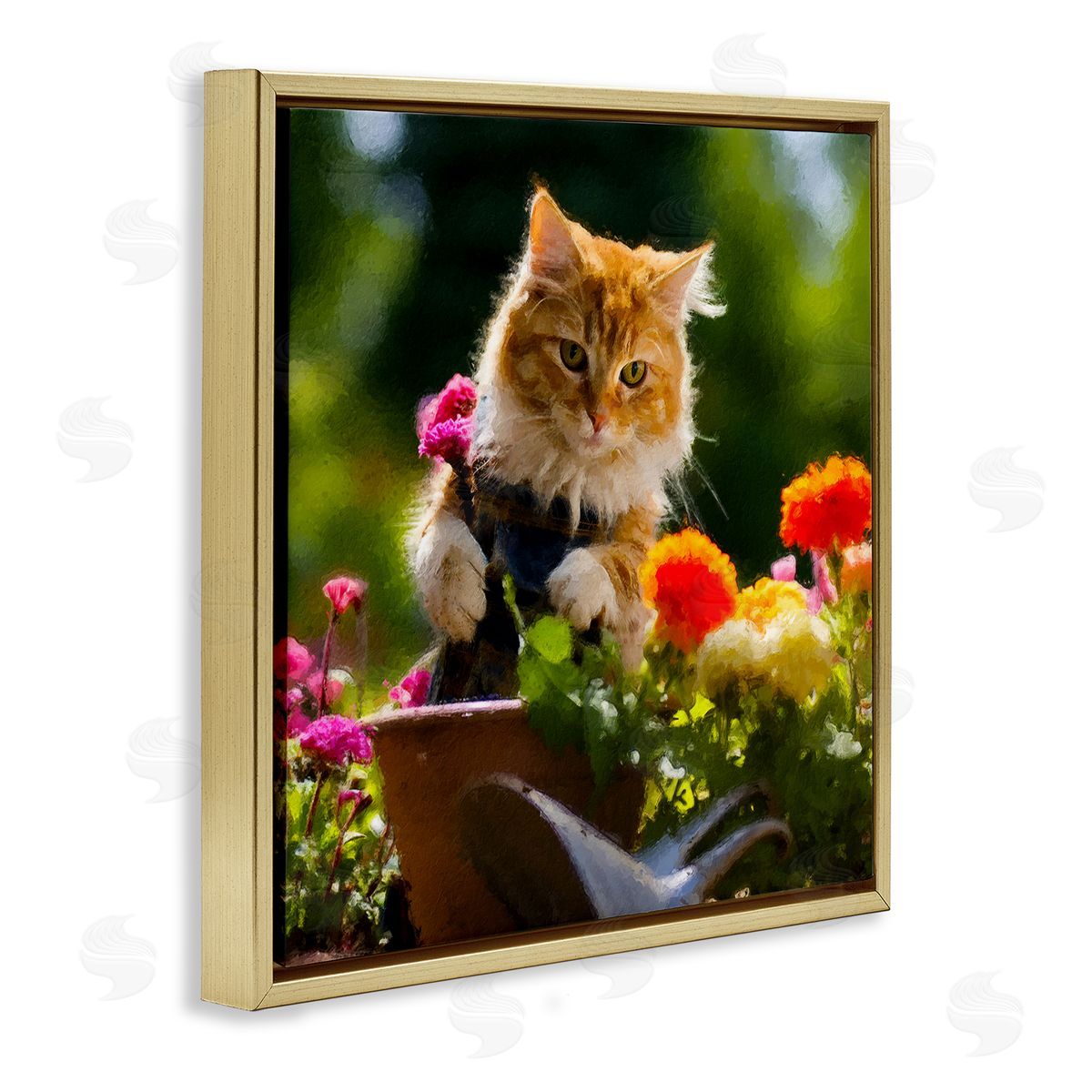 Spring Gardener Kitten Gold Floating Frame Canvas Wall Art, Home Decor by Sean Parnell