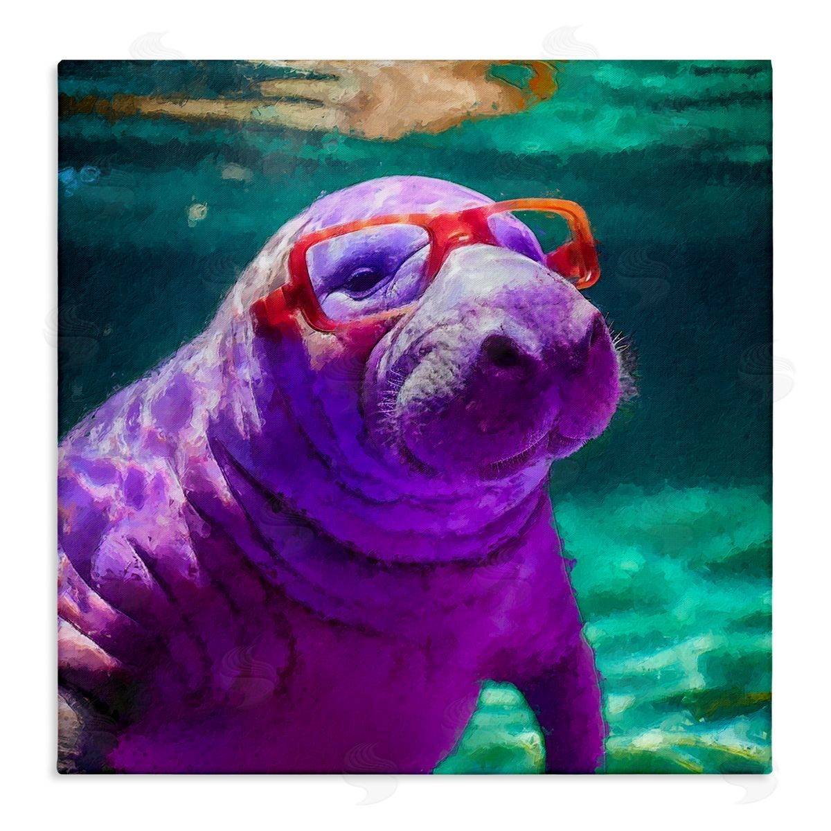 Manatee with Glasses Canvas Wall Art, Home Decor by Sean Parnell