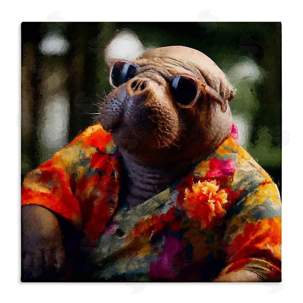 Manatee with Aloha Shirt Canvas Wall Art, Home Decor by Sean Parnell