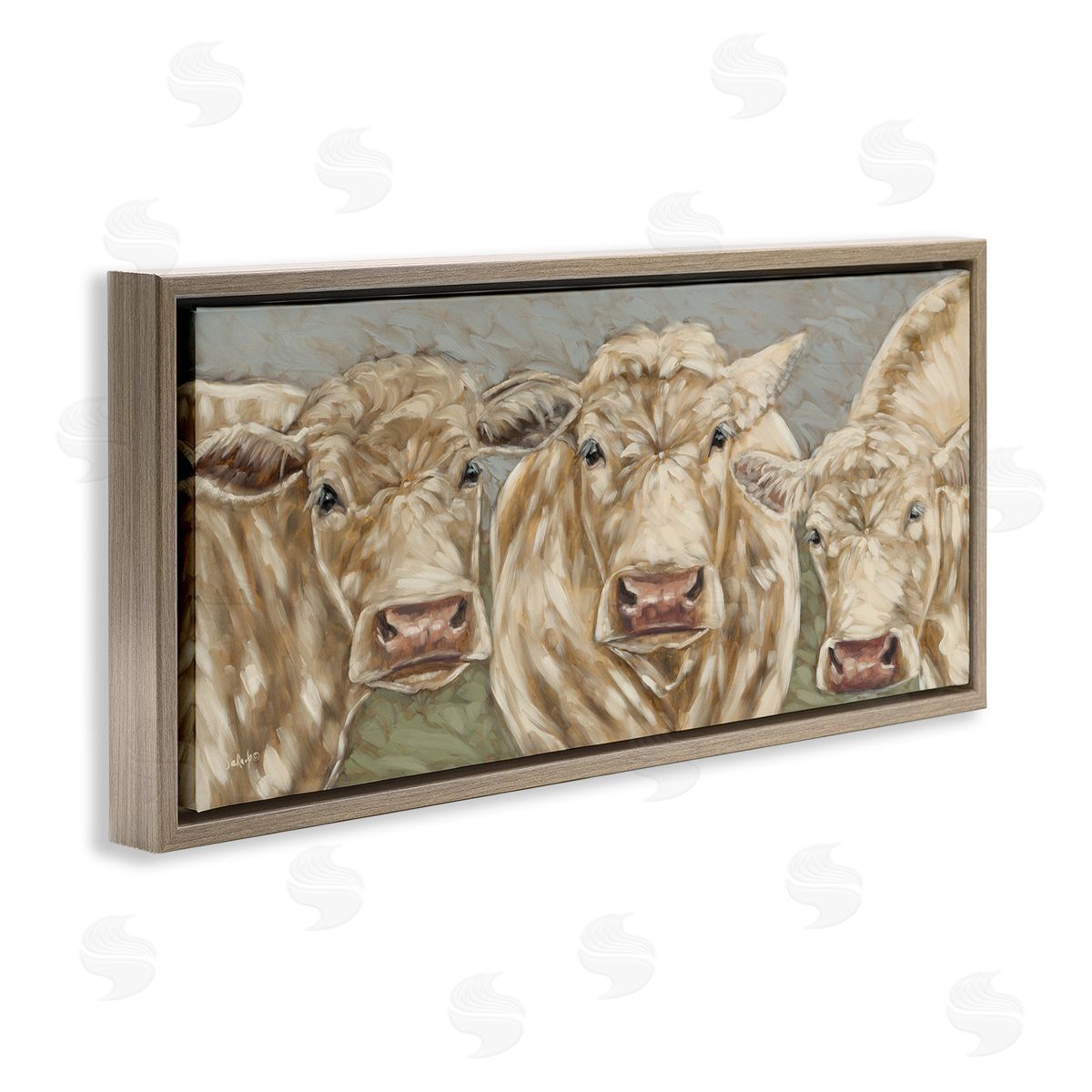 Beige Cow Trio Brown Floating Frame Canvas Wall Art, Home Decor by Sara G. Designs