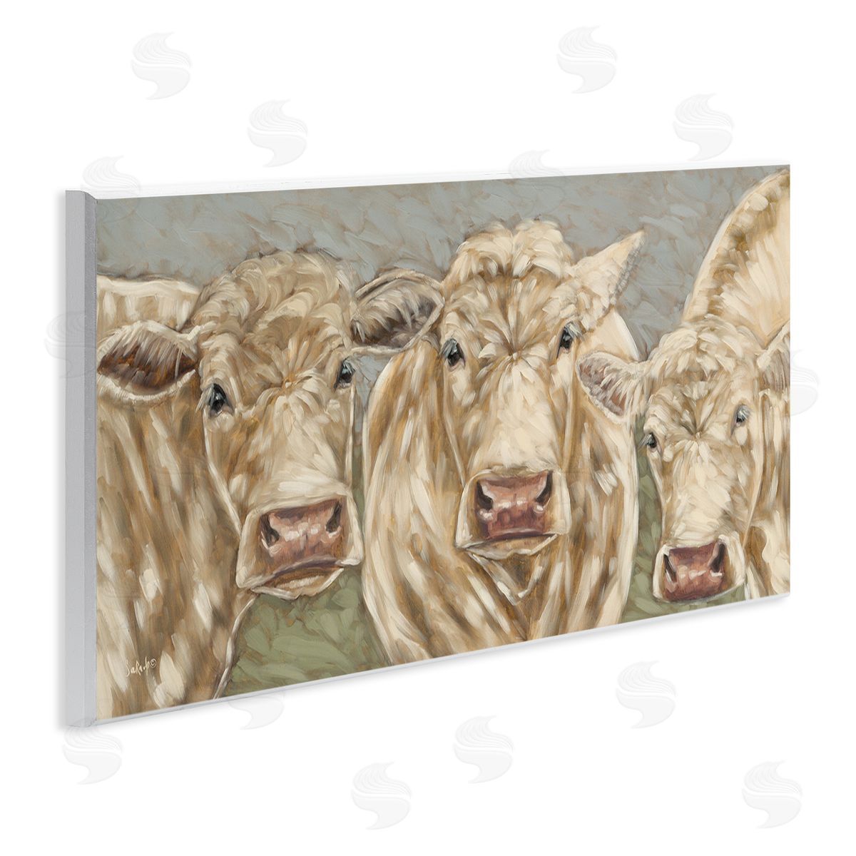 Beige Cow Trio Wood Plaque Wall Art, Home Decor by Sara G. Designs