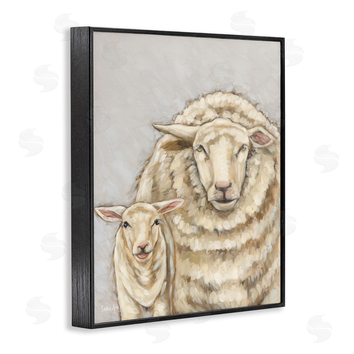Neutral Sheep and Lamb Black Frame Print Wall Art, Home Decor by Sara G. Designs