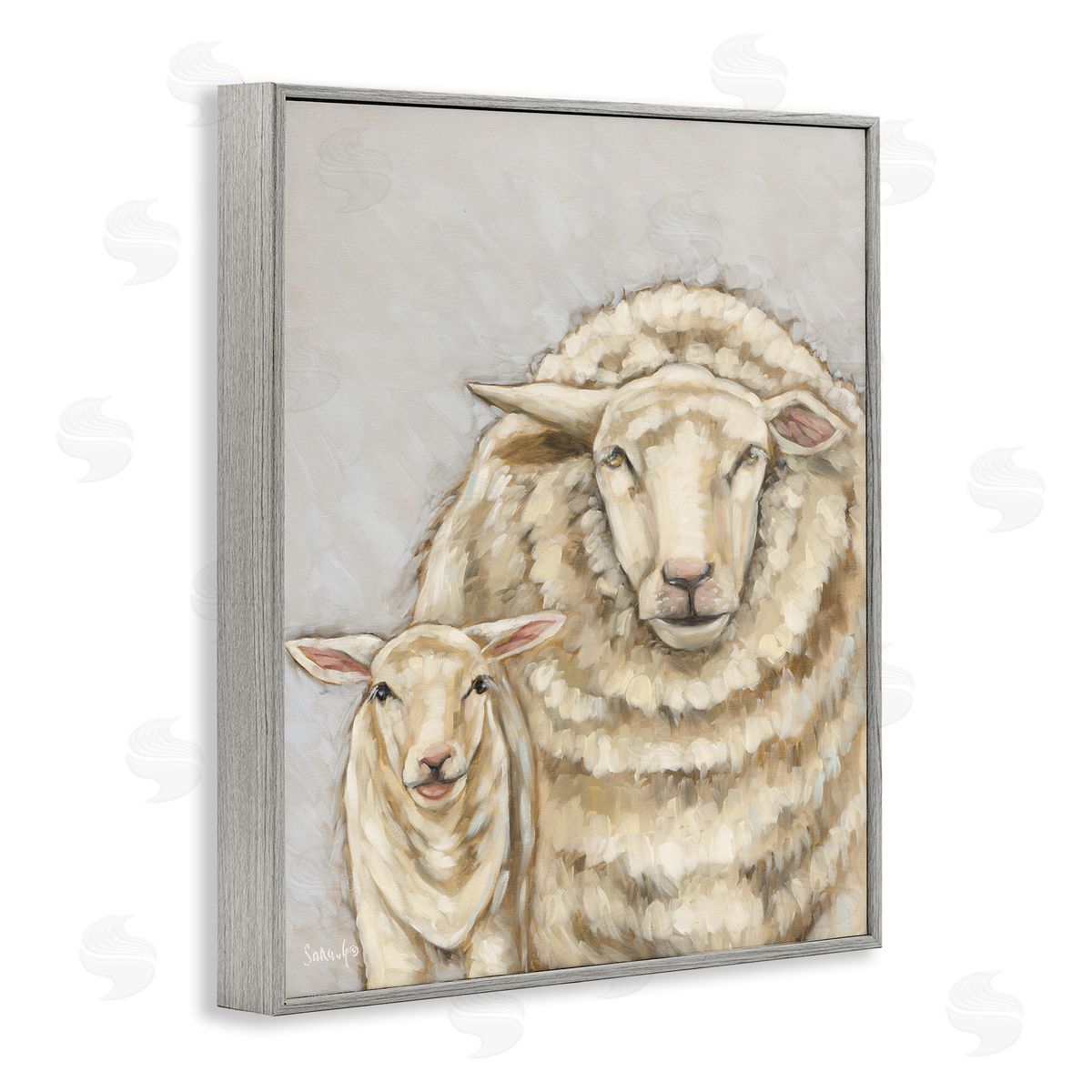 Neutral Sheep and Lamb Grey Frame Print Wall Art, Home Decor by Sara G. Designs