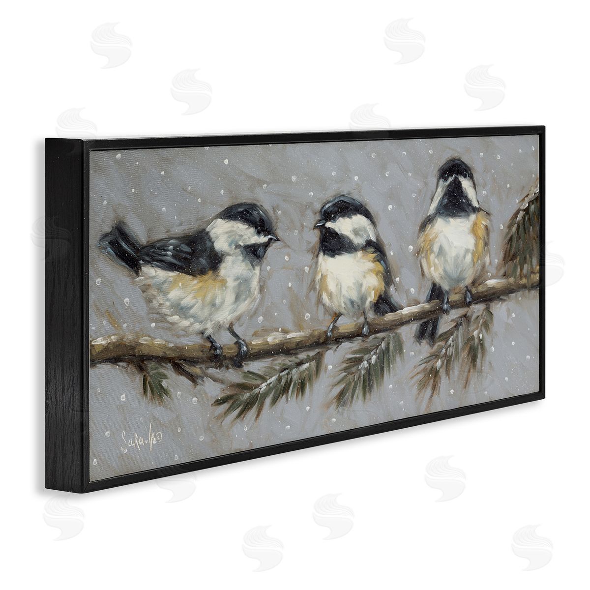Winter Bird Trio Black Frame Print Wall Art, Home Decor by Sara G. Designs