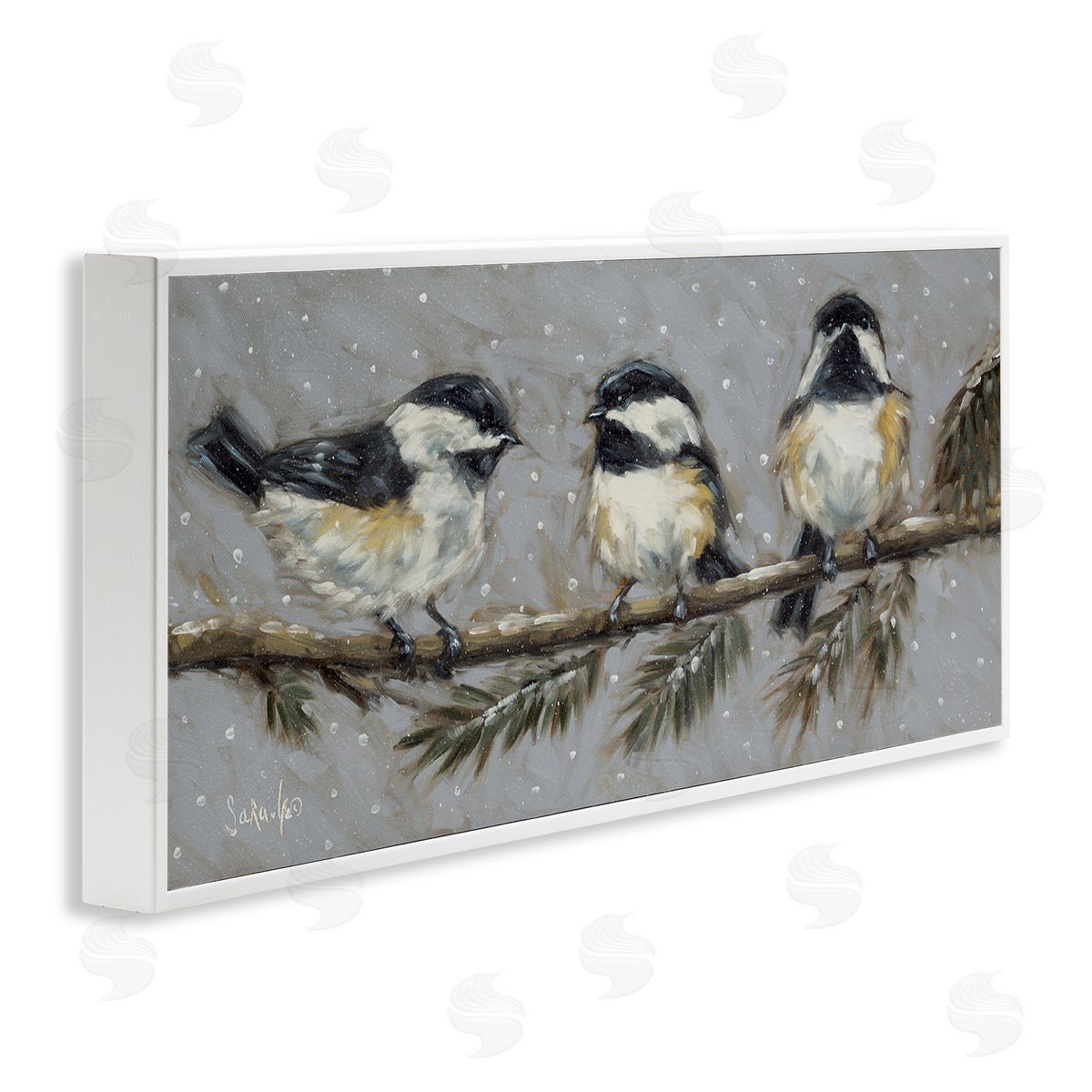 Winter Bird Trio White Frame Print Wall Art, Home Decor by Sara G. Designs