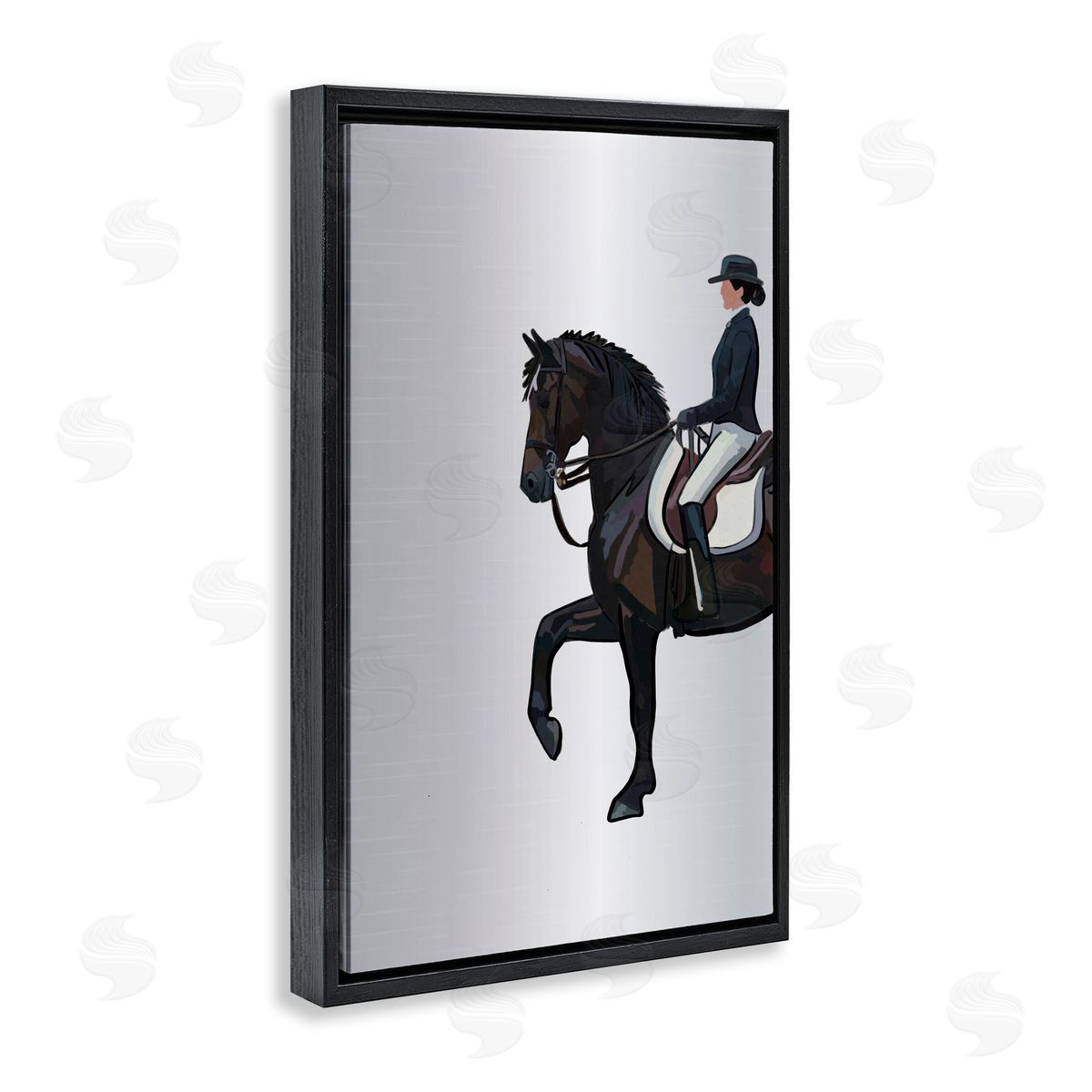 Equestrian Jockey and Horse Black Floating Frame Canvas Wall Art, Home Decor by Amelia Noyes