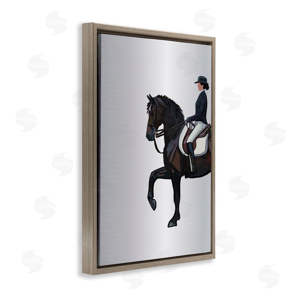 Equestrian Jockey and Horse Brown Floating Frame Canvas Wall Art, Home Decor by Amelia Noyes