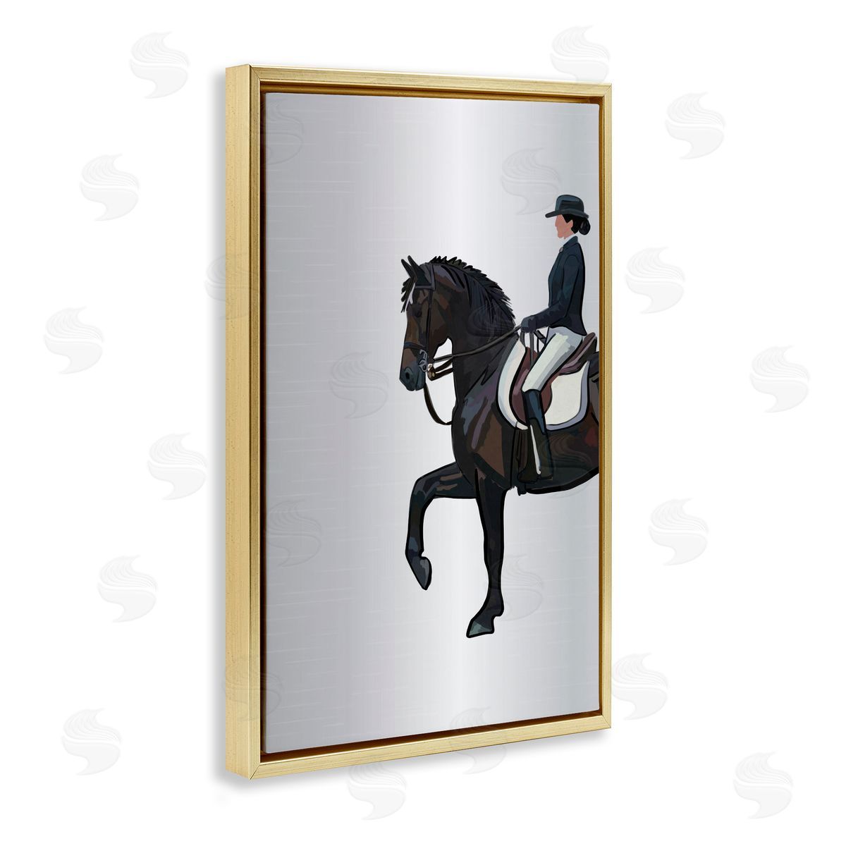 Equestrian Jockey and Horse Gold Floating Frame Canvas Wall Art, Home Decor by Amelia Noyes