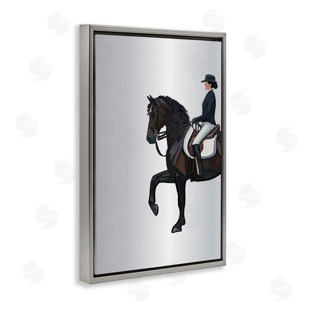Equestrian Jockey and Horse Grey Floating Frame Canvas Wall Art, Home Decor by Amelia Noyes