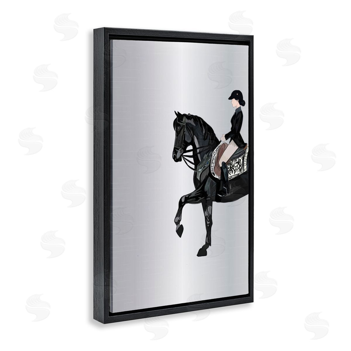 Silver Rider Jockey Black Floating Frame Canvas Wall Art, Home Decor by Amelia Noyes