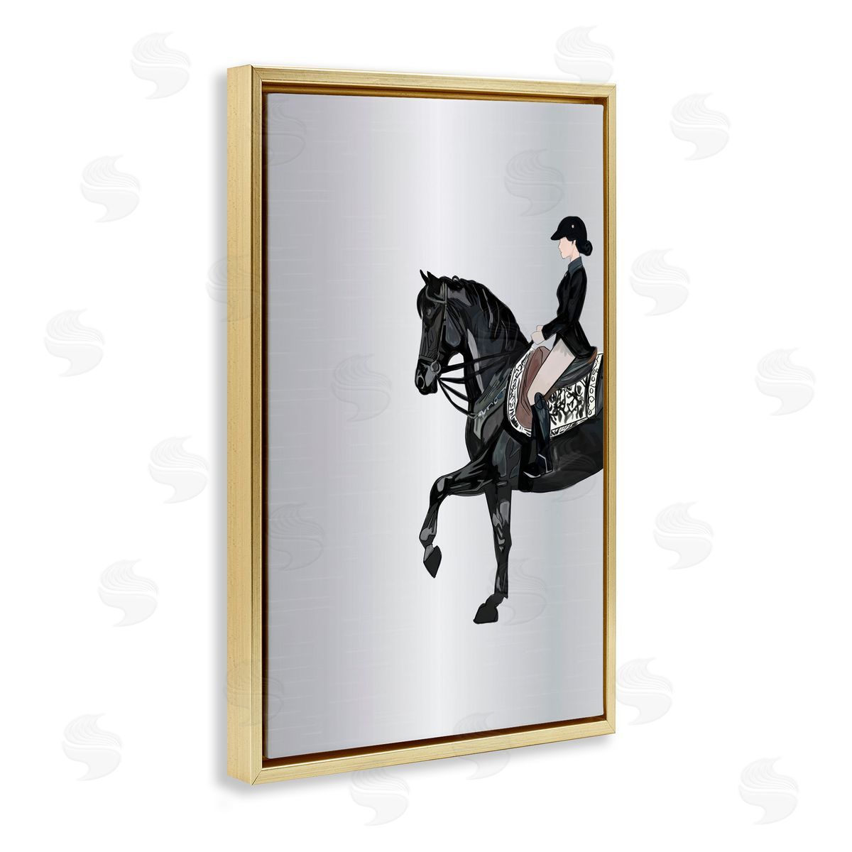Silver Rider Jockey Gold Floating Frame Canvas Wall Art, Home Decor by Amelia Noyes