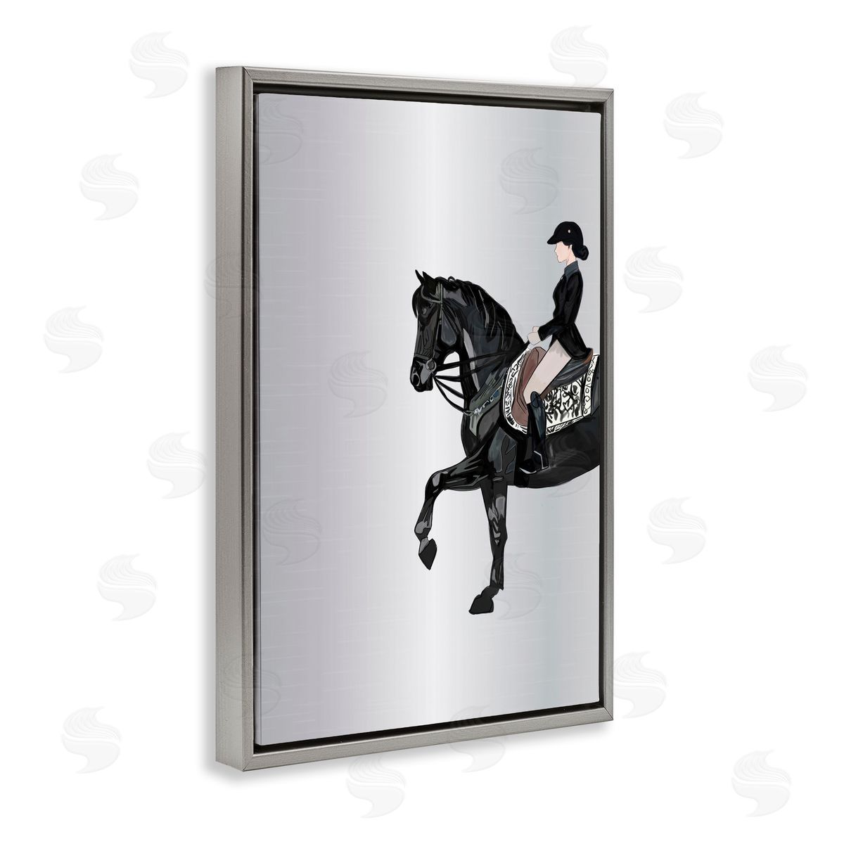 Silver Rider Jockey Grey Floating Frame Canvas Wall Art, Home Decor by Amelia Noyes