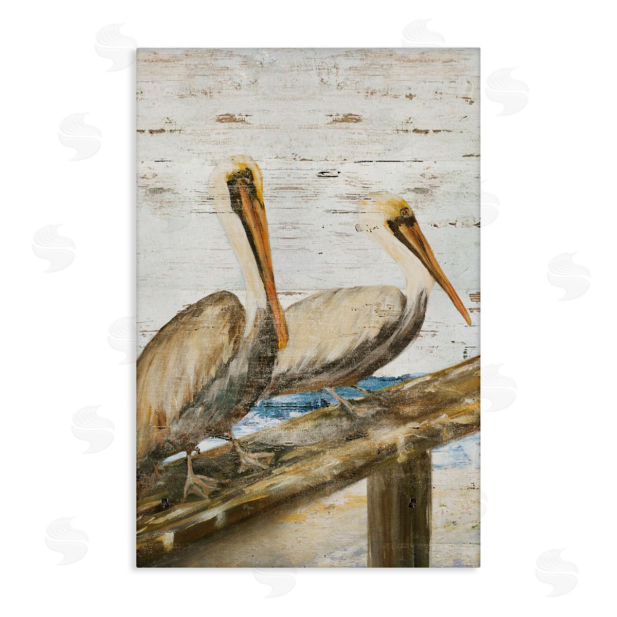 Rustic Pelicans Perched Canvas Wall Art, Home Decor by Julie DeRice