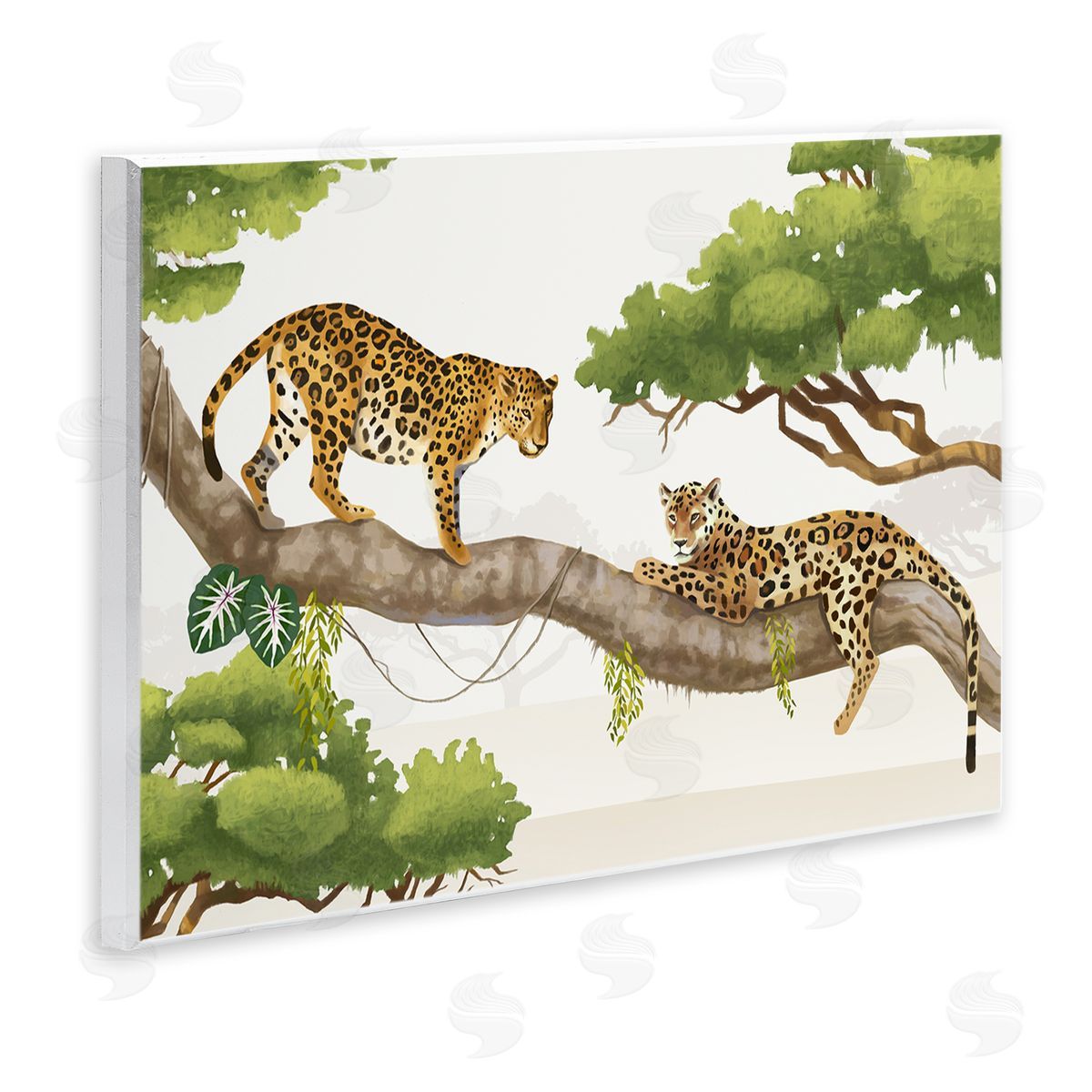 Leopards Prowling on Branch Wood Plaque Wall Art, Home Decor by Lucca Shappard