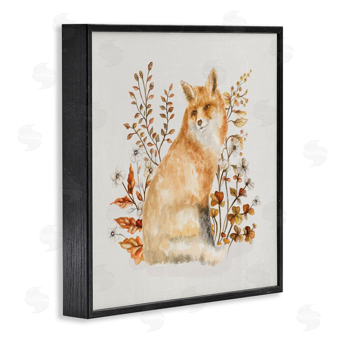 Rustic Fox and Botanicals Black Frame Print Wall Art, Home Decor by Janice Gaynor