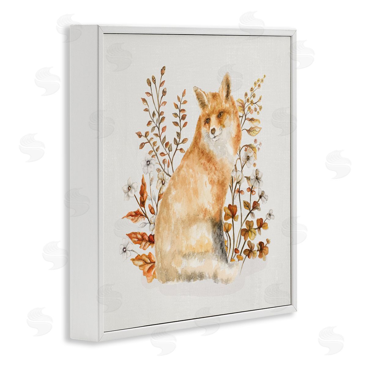 Rustic Fox and Botanicals White Frame Print Wall Art, Home Decor by Janice Gaynor