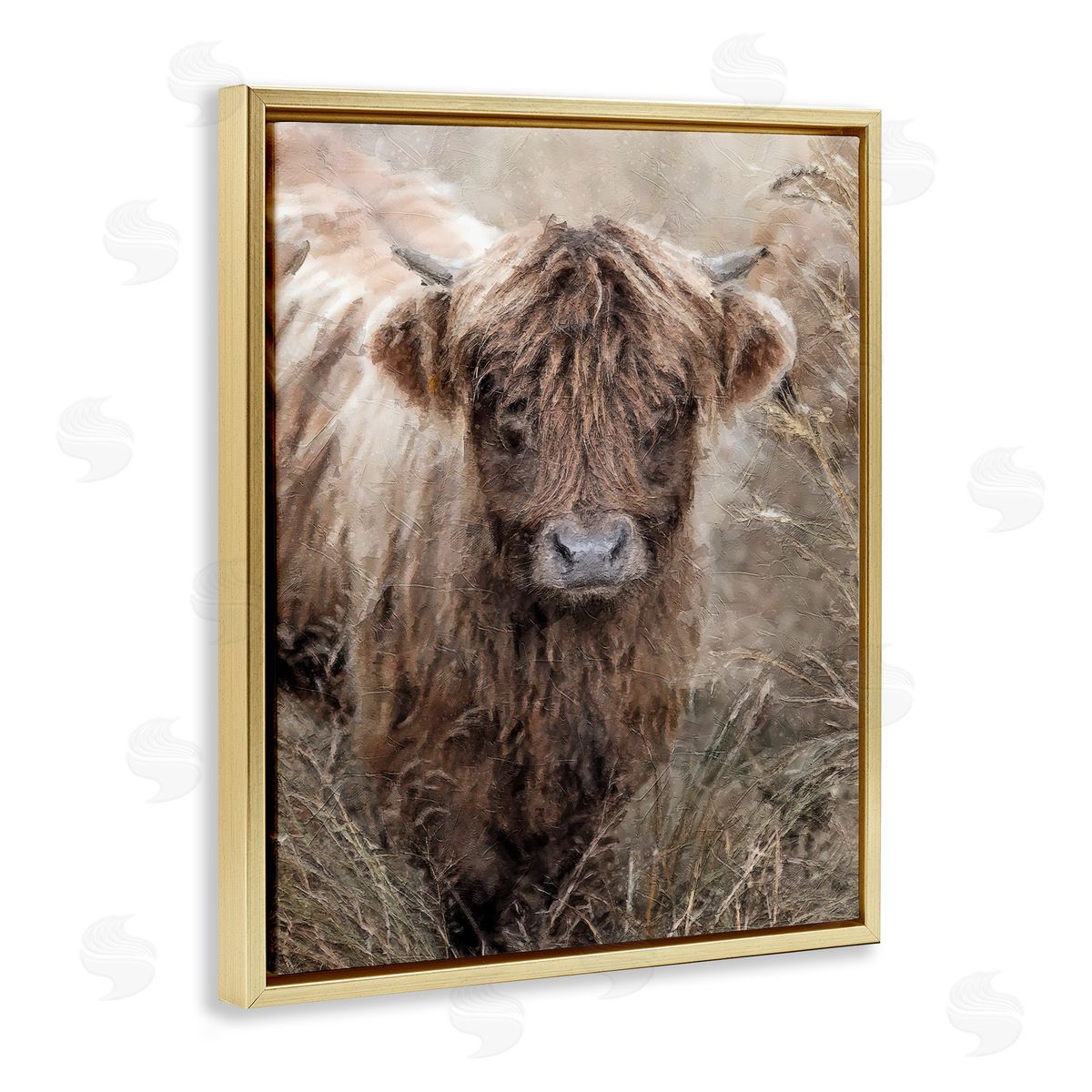 Baby Cattle with Reeds Gold Floating Frame Canvas Wall Art, Home Decor by Sundance Group, LLC.