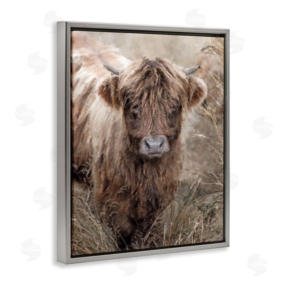 Baby Cattle with Reeds Grey Floating Frame Canvas Wall Art, Home Decor by Sundance Group, LLC.